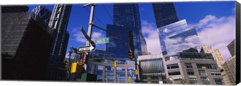 Framed Low angle view of skyscrapers in a city, Columbus Circle, Manhattan, New York City, New York State, USA Print