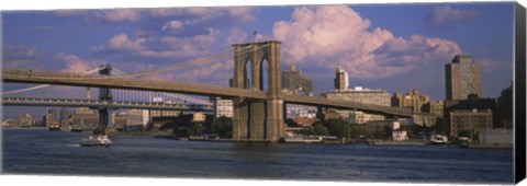 Framed Boat in a river, Brooklyn Bridge, East River, New York City, New York State, USA Print