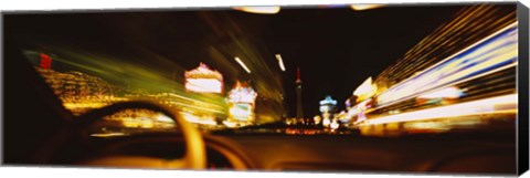 Framed Car on a road at night, Las Vegas, Nevada, USA Print