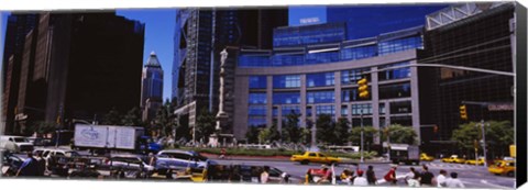 Framed Traffic on the road in front of buildings, Columbus Circle, Manhattan, New York City, New York State, USA Print