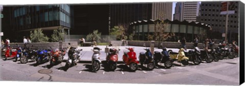 Framed Scooters and motorcycles parked on a street, San Francisco, California, USA Print