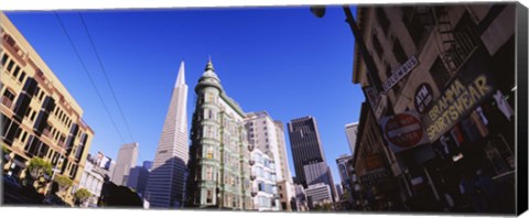 Framed Low angle view of buildings in a city, Columbus Avenue, San Francisco, California, USA Print