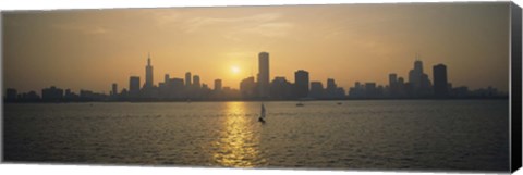 Framed Silhouette of skyscrapers at the waterfront, Chicago, Cook County, Illinois, USA Print