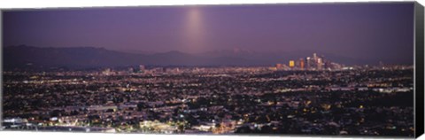 Framed Buildings in a city lit up at dusk, Hollywood, San Gabriel Mountains, City Of Los Angeles, Los Angeles County, California, USA Print