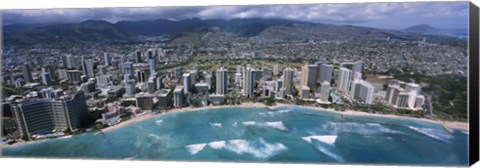 Framed Aerial view of a city, Waikiki Beach, Honolulu, Oahu, Hawaii, USA Print