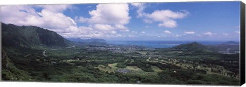 Framed High angle view of a landscape, Kaneohe, Oahu, Hawaii Print