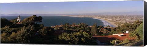 Framed Aerial view of a coastline, Los Angeles Basin, City of Los Angeles, Los Angeles County, California, USA Print