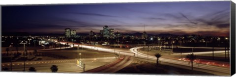 Framed Buildings in a city lit up at dusk, 7th St. Freeway, Phoenix, Maricopa County, Arizona, USA Print