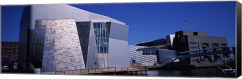 Framed Buildings at the waterfront, New England Aquarium, Boston Harbor, Boston, Suffolk County, Massachusetts, USA Print