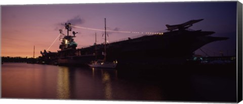 Framed Silhouette of an aircraft carrier in the sea, USS Intrepid, New York City, New York State, USA Print