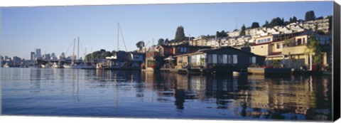 Framed Houseboats in a lake, Lake Union, Seattle, King County, Washington State, USA Print