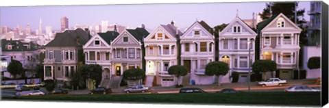 Framed Row houses in a city, Postcard Row, The Seven Sisters, Painted Ladies, Alamo Square, San Francisco, California Print