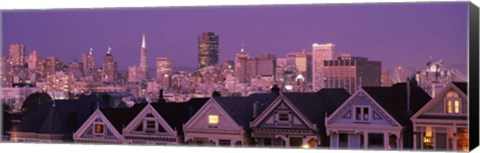 Framed Skyscrapers lit up at night in a city, San Francisco, California, USA Print