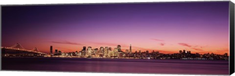 Framed Bay Bridge and San Francisco Skyline with Purple Dusk Sky Print
