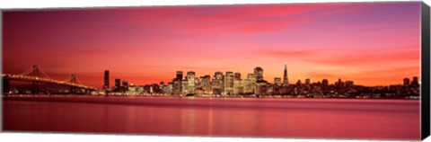 Framed Bay Bridge and San Francisco Skyline at Dusk (pink sky) Print