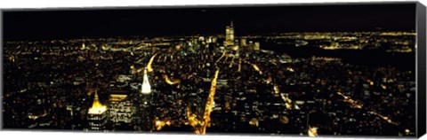 Framed Night view of New York City, New York State, USA Print