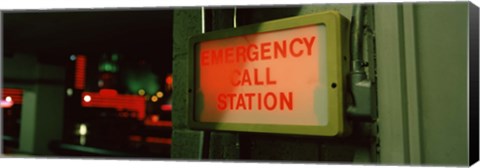 Framed Emergency telephone booth in a city, California, USA Print