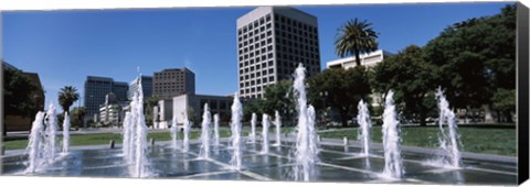 Framed Plaza De Cesar Chavez with Water Fountains, San Jose, California Print