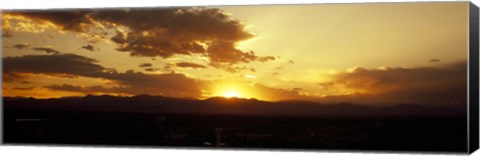 Framed Silhouette of mountains at sunrise, Denver, Colorado, USA Print