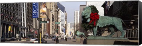 Framed Bronze lion statue in front of a museum, Art Institute Of Chicago, Chicago, Cook County, Illinois, USA Print