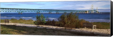 Framed Suspension bridge across a strait, Mackinac Bridge, Mackinaw City, Michigan, USA Print