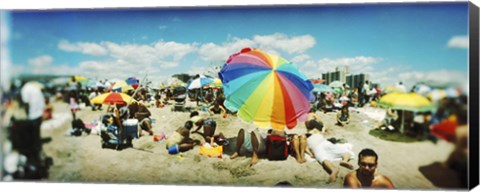 Framed Bright Umbrella on Coney Island Print