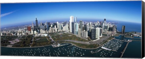 Framed Aerial view of a park in a city, Millennium Park, Lake Michigan, Chicago, Cook County, Illinois Print