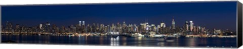 Framed Buildings in a city lit up at dusk, Hudson River, Midtown Manhattan, Manhattan, New York City, New York State, USA Print