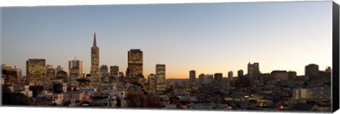 Framed Buildings lit up at dusk, Telegraph Hill, San Francisco, California, USA Print