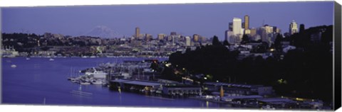 Framed City skyline at the lakeside with Mt Rainier in the background, Lake Union, Seattle, King County, Washington State, USA Print