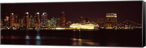 Framed San Diego Skyline at Night Print