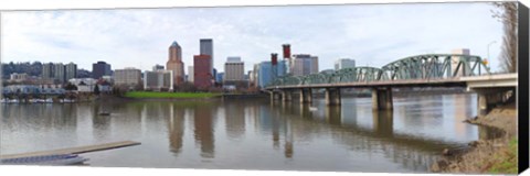 Framed Bridge across a river with city skyline in the background, Willamette River, Portland, Oregon 2010 Print