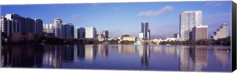 Framed Buildings Reflecting in Lake Eola, Orlando, Florida Print