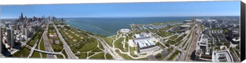 Framed 180 degree view of a city, Lake Michigan, Chicago, Cook County, Illinois, USA 2009 Print