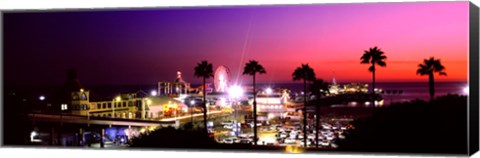 Framed Amusement park lit up at night, Santa Monica Beach, Santa Monica, Los Angeles County, California, USA Print