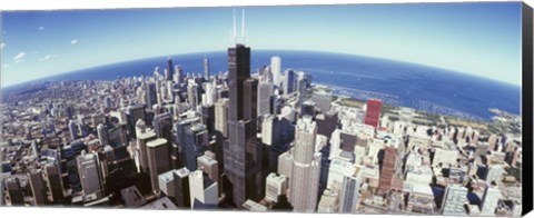 Framed Aerial View of the Sears Tower with Lake Michigan in the Background, Chicago, Illinois, USA Print