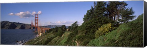 Framed Suspension bridge across the bay, Golden Gate Bridge, San Francisco Bay, San Francisco, California, USA Print