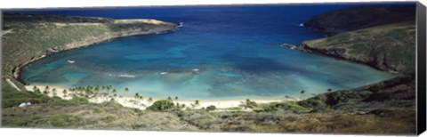 Framed High angle view of a coast, Hanauma Bay, Oahu, Honolulu County, Hawaii, USA Print
