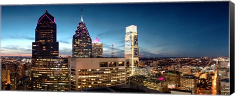 Framed Skyscrapers at dusk, Philadelphia, Pennsylvania, USA Print