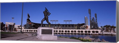 Framed Willie Mays statue in front of a baseball park, AT&amp;T Park, 24 Willie Mays Plaza, San Francisco, California Print