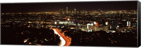 Framed City lit up at night, Hollywood, City Of Los Angeles, Los Angeles County, California, USA 2010 Print