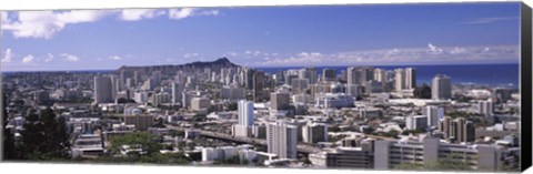 Framed High angle view of a city, Honolulu, Oahu, Honolulu County, Hawaii, USA Print