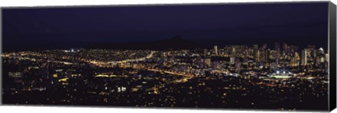 Framed Aerial view of a city lit up at night, Honolulu, Oahu, Honolulu County, Hawaii, USA 2010 Print