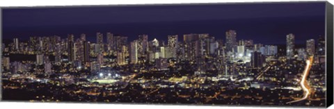 Framed High angle view of a city lit up at night, Honolulu, Oahu, Honolulu County, Hawaii Print