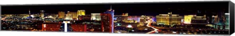 Framed High angle view of a city at night, Las Vegas, Clark County, Nevada, USA 2011 Print