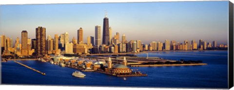 Framed Aerial view of a city, Navy Pier, Lake Michigan, Chicago, Cook County, Illinois, USA Print