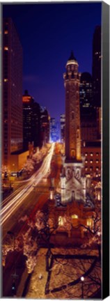 Framed Buildings lit up at night, Water Tower, Magnificent Mile, Michigan Avenue, Chicago, Cook County, Illinois, USA Print