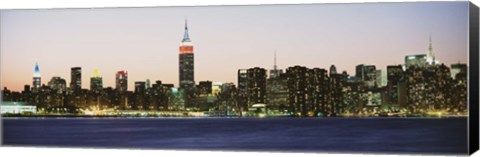 Framed New York City Skyline Lit Up at Night Print