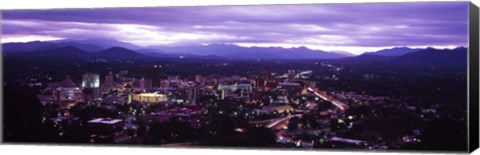 Framed Aerial view of a city lit up at dusk, Asheville, Buncombe County, North Carolina, USA 2011 Print