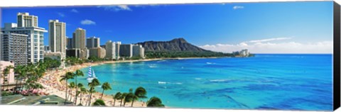 Framed Diamond Head, Waikiki Beach, Oahu, Honolulu, Hawaii Print